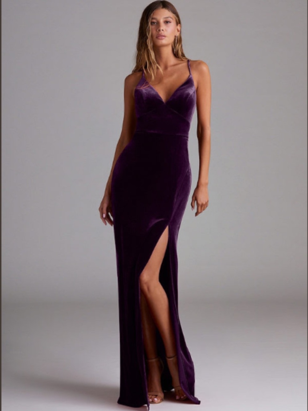 Azazie Becca Velvet Bridesmaid Dress in Grape w/ Garment Bag